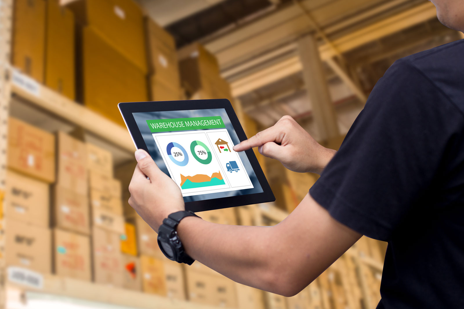 smart warehouse working with ipad