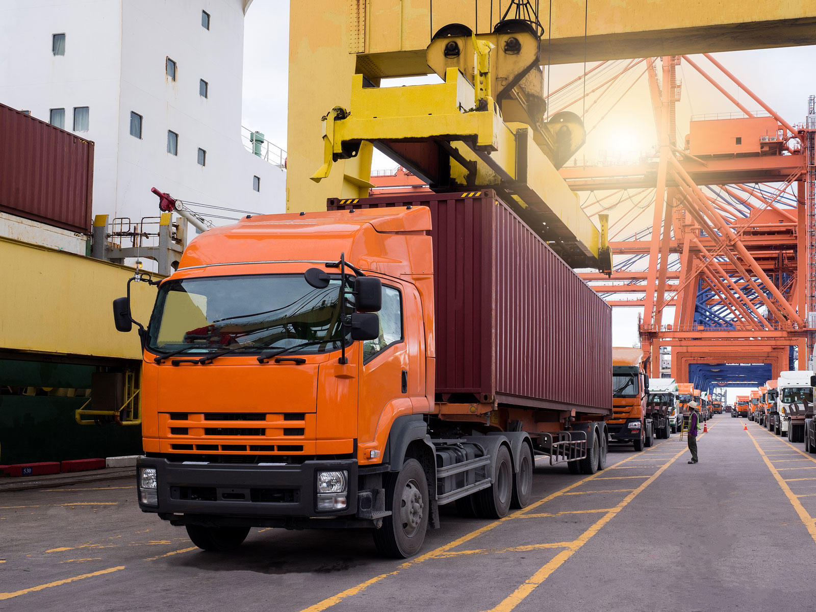 truck shipping container unloaded