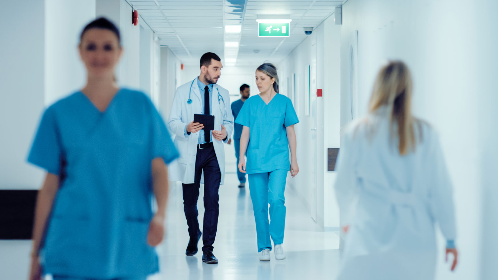 hospital hallway doctors and nurses